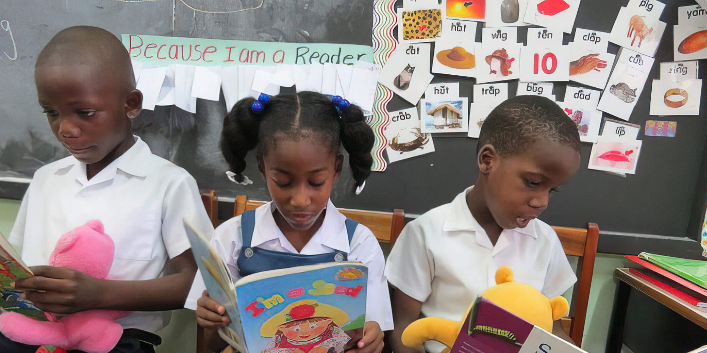Kindergarten students read at the Seventh Day Adventist Primary School in Grenada. Credit: USAID/Carol Gaskin